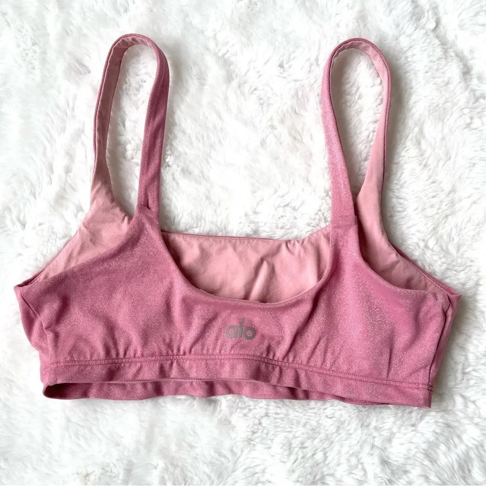 ALO Sports Bra Woman's Glitter Pink Size Size Small